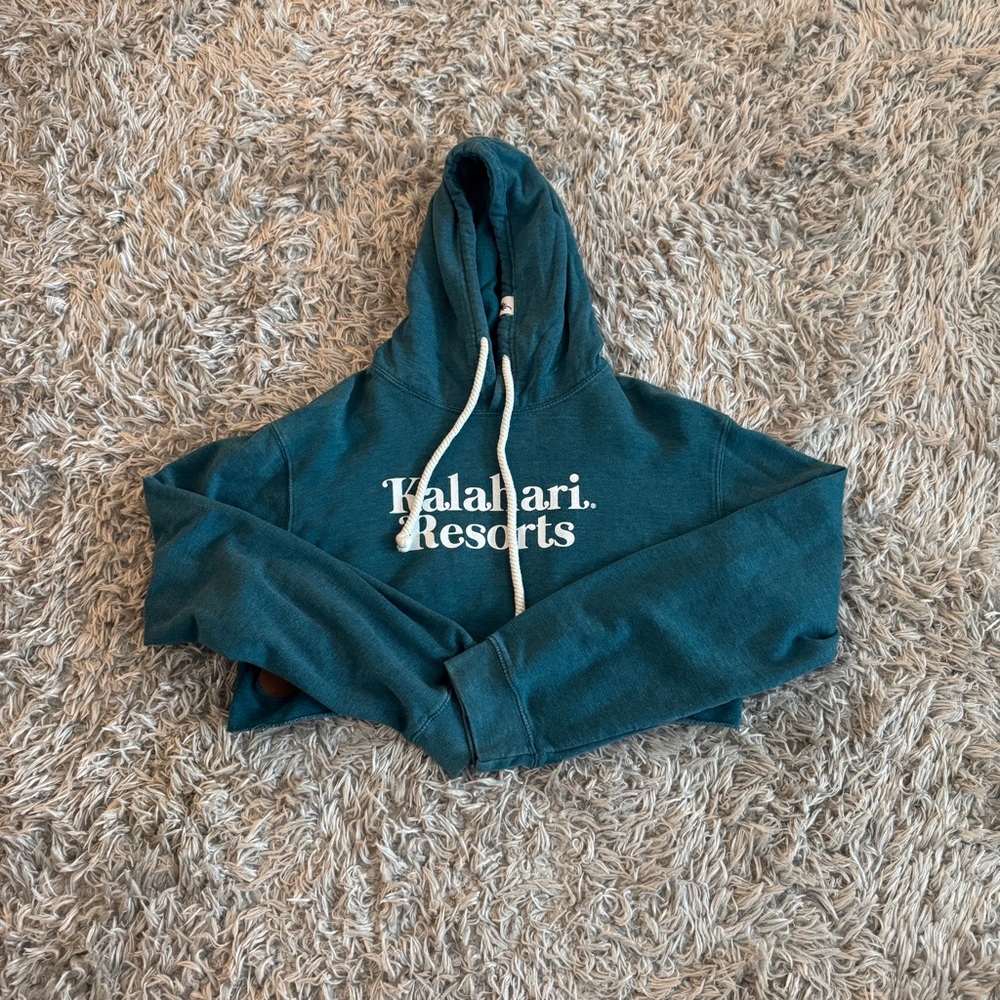 Pop Surf Kalahari Resorts Teal Cropped Hooded Sweatshirt